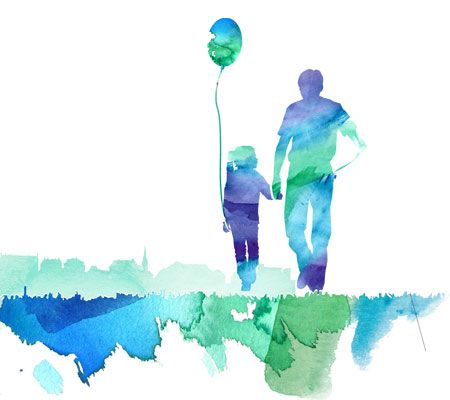 Dad and daughter walking with a balloon